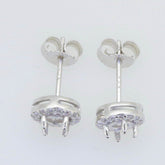 Sterling Silver Semi Mount Earrings Setting Round RD 4X4mm Halo Stud Topaz Cab - Syzjewelry